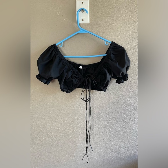 Black size small Shein tie together poplin sleeved top - Picture 2 of 2